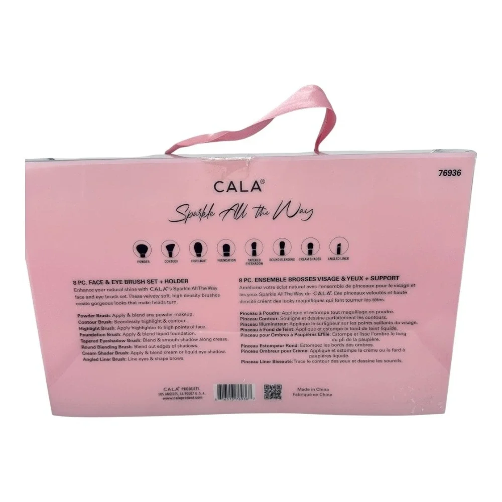 CALA 8‎ Pc Face & Eye Brush Set w Holder Pink Sparkle NIB
